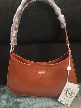 Valentino Orlandi Cognac Leather Shoulder Bag